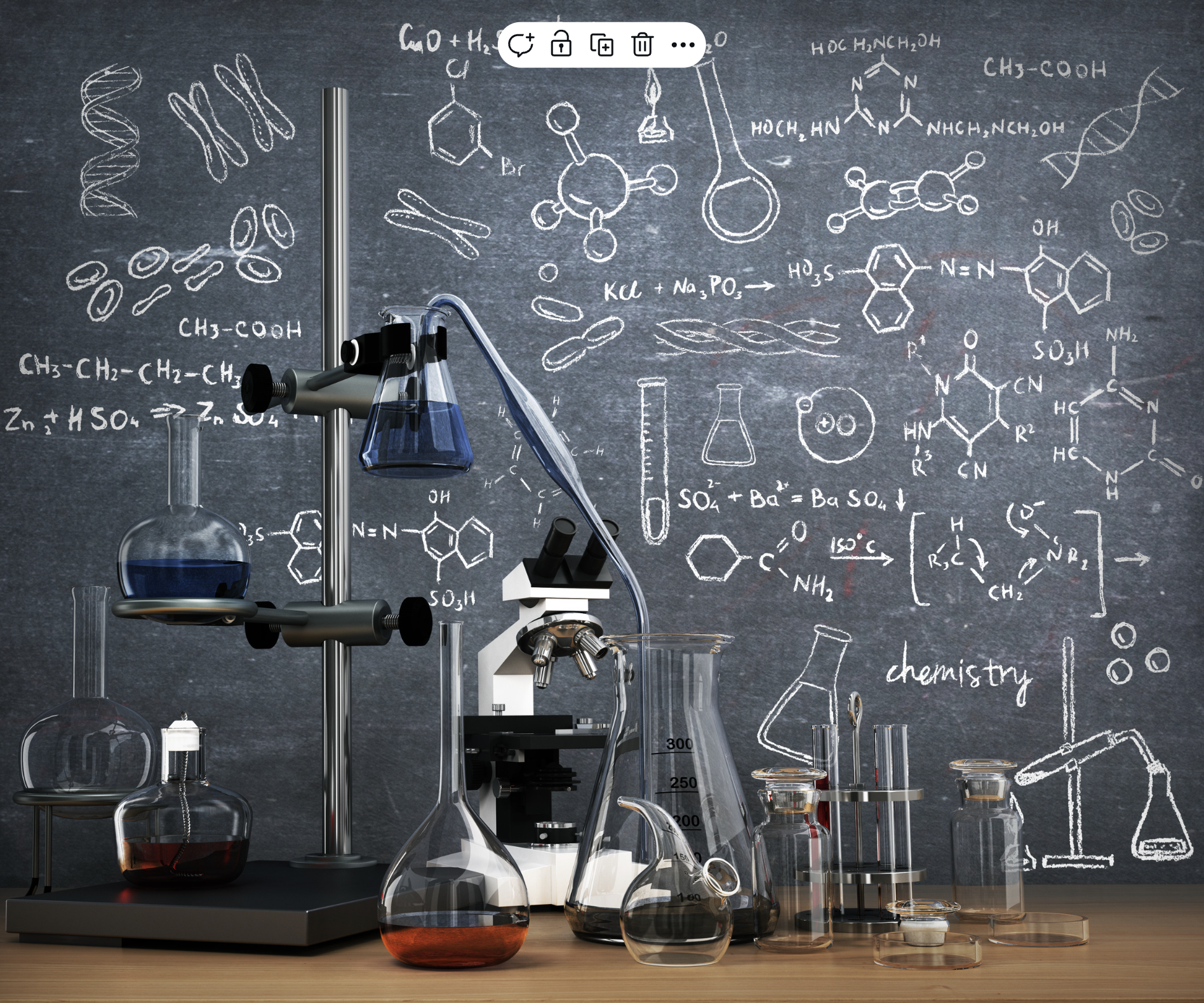 Tableau chimie biologie microscope matériel laboratoire